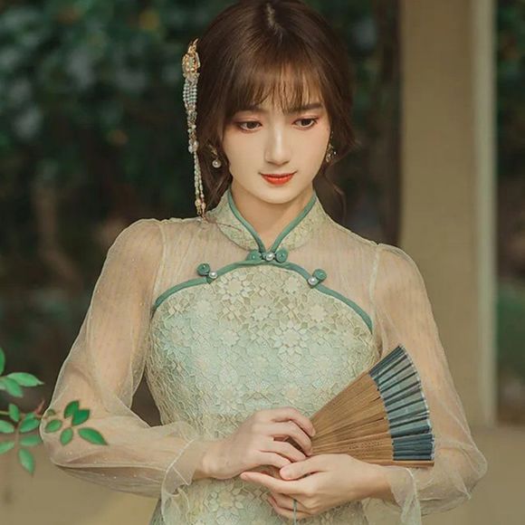 Jade Marilyn Retro Cheongsam Qipao Midi Sheath Dress | Traditional Floral Dress - Picture 7 of 8